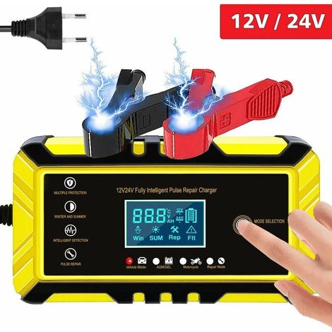 Chargeur de batterie de voiture – 24V 12V/8A Chargeur de batterie intelligent, Écran LCD, Mainteneur de chargeur de batterie avec Protections Multiples Type (1/5)
