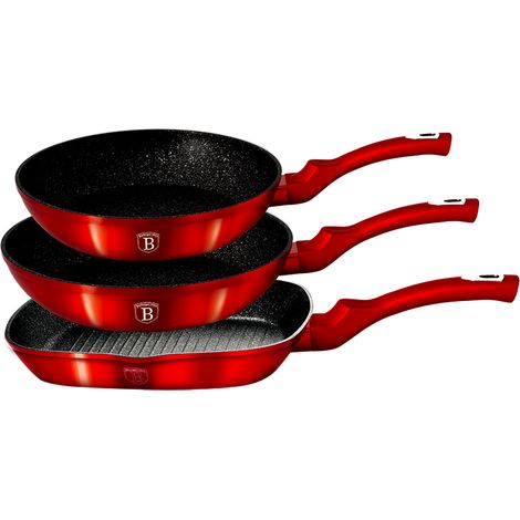 Set di 3 padelle rivestite in granito 20/24/28 cm BERLINGER HAUS Metallic Line Burgundy BH-1289-N (1/5)