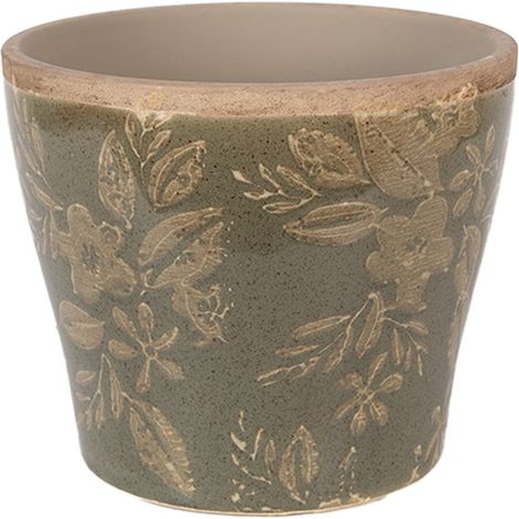 Pot de Fleurs Décoratif en Céramique Verte Cache-pot pour Plantes d'Intérieur Ø 11 x 10 cm - PANGIVO (1/3)