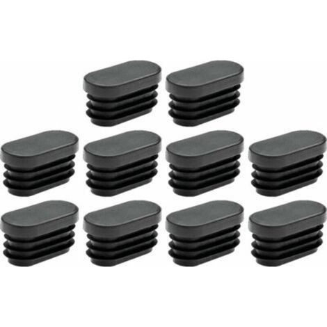 10x Oval Anti-Slip Ribbed Tube Insert Tip in LDPE End Cap Furniture Foot Table Chair Protection, 40 x 20mm Black (1/3)