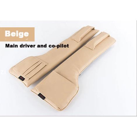 (2 pièces beiges) Poches de rangement pour siège auto en cuir PU, organisateur de voiture, poche de rangement pour fente de siège auto, coussin anti-fuite, rembourrage doux (1/5)