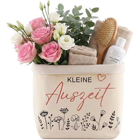 Petit panier de rangement en toile – Boîte en tissu beige imprimé floral – Pochette cadeau en coton – Corbeille décorative pour bijoux et bureau – 37 x 25 x 15 cm (1/5)