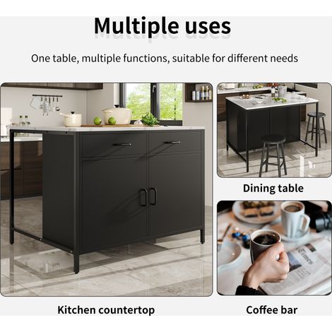Table noire debout, plan de travail cuisine, moderne et simple, table haute café, pour salon et salle à manger, plateau aspect marbre, pieds réglables (1/5)