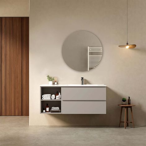Mobile bagno sospeso 120 cm Grigio Cenere Lavabo a Destra in Ceramica Specchio Tondo - Fiji Paint Plus (1/4)
