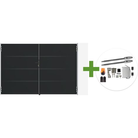 Portail battant acier noir mat 3m NALI H.200cm + moteur Tanker B250 (1/5)