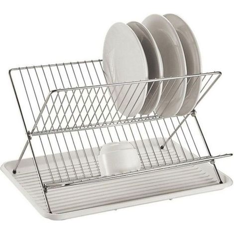 Égouttoir pliable à double couche avec bac de récupération - pour égoutter casseroles, poêles et vaisselle, 1 ensemble