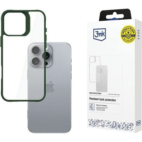 Funda para iPhone 16 Pro Max 3MK SatinArmor+ de grado militar, color verde.