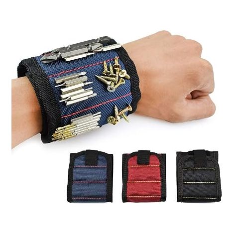 Pulsera magnética con 10 potentes imanes para sujetar tornillos, arandelas, tijeras, herramientas pequeñas y brocas: el regalo ideal para aficionados al bricolaje y profesionales. Color: Azul. (1/5)