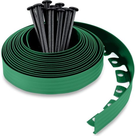 10 Meter lange, flexible Garteneinfassung aus Kunststoff mit 30 Befestigungspfählen – 50 mm hoch, Grün (1/5)