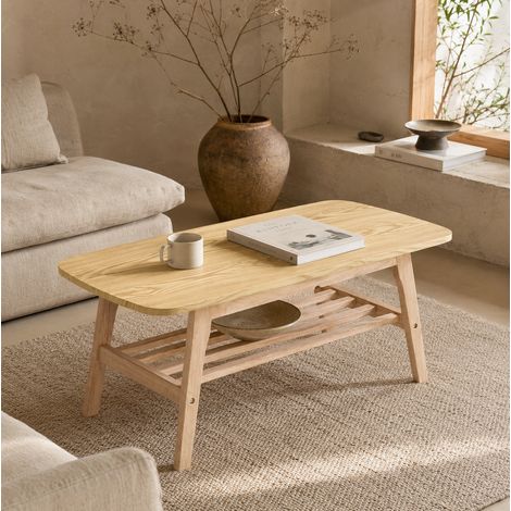 Mesa de centro 100x48x42 cm color madera, doble almacenamiento, estructura de madera MEUBLIV (1/5)