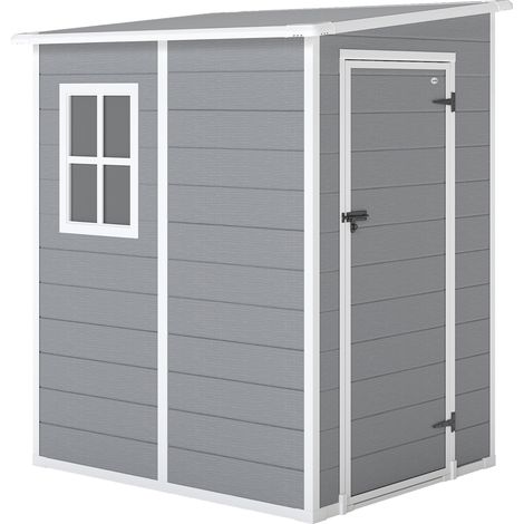 Caseta de jardín con ventana y doble puerta, de PP y aluminio, 122x149x192 cm, gris.