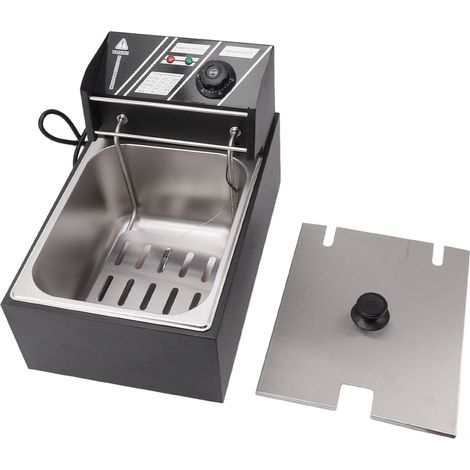Elektrische Fritteuse aus Edelstahl, einkammerig, ein Sieb, 6 Liter Fassungsvermögen, ideal für Brathähnchen und Pommes frites, schwarz, EU-Stecker, 220 V, 2500 W (1/5)