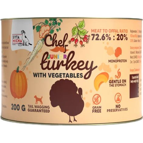 Cibo umido per cani Syta Micha Chef Junior Mono Tacchino Verdure 200g