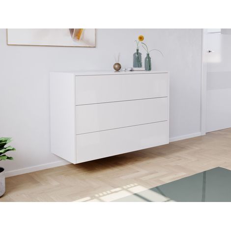 Sideboard Kommode Hero B hängend 100cm 3 Pushauszüge Weiß Hgl (1/5)