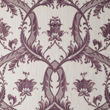 Damask Wallpaper Fine Décor Textured Heavyweight Vinyl Purple Glitter (1/4)