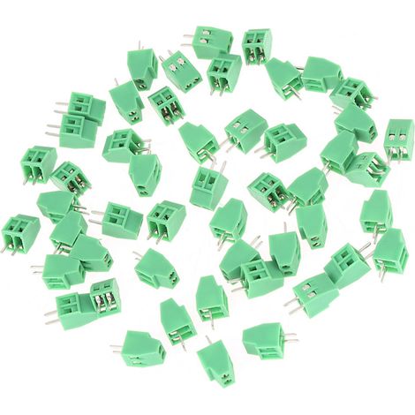 Lot de 50 bornes à vis vertes bipolaires pour circuits imprimés, pas de 2,54 mm (1/5)