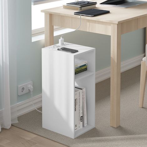 WOLTU 1x Nachttisch Beistelltisch mit Ladefunktion Couchtisch mit 2 Steckdosen, 2 USB-Anschlüssen, Stauraum, 2 offene Fächer, für Schlafzimmer, Wohnzimmer 25x30x60cm Weiß (1/5)