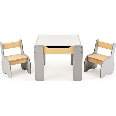 Conjunto de mesa y 2 sillas infantiles 3 en 1 63,5 x 61,5 x 48 cm espacio de almacenamiento seguro diseño ergonómico en MDF gris 200011997