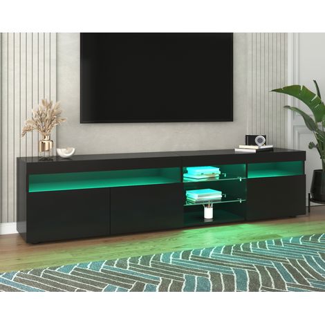 Meuble TV moderne noir, panneau lumineux, éclairage LED variable, pour salon et salle à manger, 180 cm (1/5)