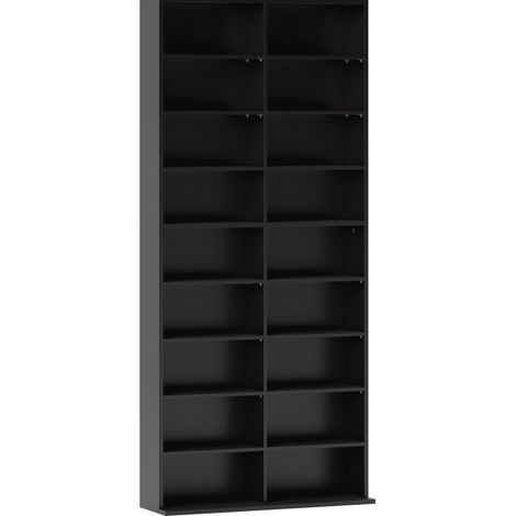 Estantería para CD y Blu-ray negra de 18 compartimentos con baldas ajustables, 175 x 78,5 x 24 cm (1/4)