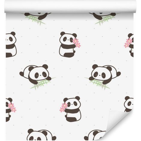 Carta da parati con panda e fiori per soggiorno e camera da letto 50x1000 cm (1/5)