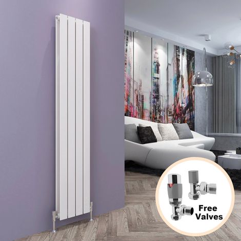 ELEGANT Vertical Radiator White Double Flat Panel Rad 1600x304mm with Chrome Thermostatic Radiator Valves (1/5)