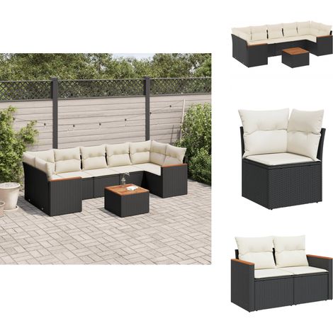 Salon de jardin 8 pcs avec coussins noir résine tressée - Ensemble Salon De Jardin - Mobilier Extérieur - Canapé Jardin - Table Jardin - Résine Tressée (1/5)
