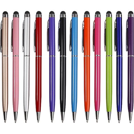 Stylos à Bille et Prise de Couleur Aléatoire Stylet Tactile Capacitif Lot de 12 en Aluminium, Sensation D'écriture Naturelle, Fin et Adapté pour Tablette et Téléphone, pour Jeux (1/5)