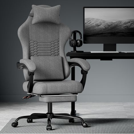 Fauteuil gaming ergonomique tissu gris fonce OKMYHOME (1/4)