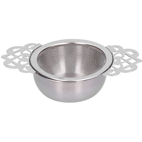 Teefilter, Edelstahl-Teesieb mit tropffreiem Behälter und schön verziertem Griff für Tasse oder Teekanne (Silber)