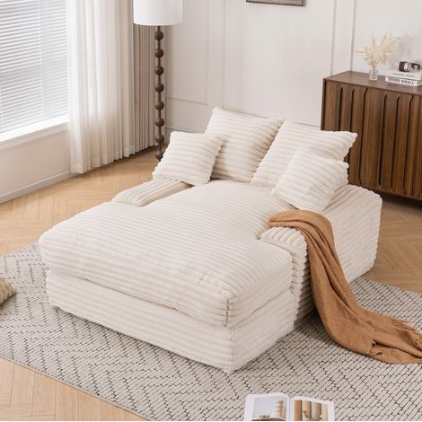 Chaise longue in velluto a coste beige 165 x 135 x 58 cm, senza montaggio, 4 cuscini, REDOM (1/5)