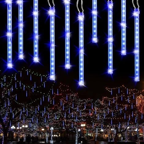 Guirlande Pluie Meteore Extérieure, 240 LED 30cm 10 Tube Noël Deco Guirlande Lumineuses Étanche IP44 Météore Pluie Lumière pour Décoration Noël Arbre Jardin Mariage Fête Intérieur, Bleu (1/5)