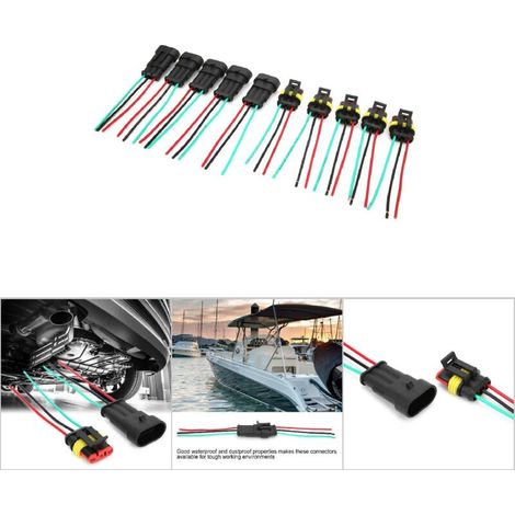 Sets wasserdichter Kfz-Elektrikstecker mit Kabel – 1-, 2- und 3-polig