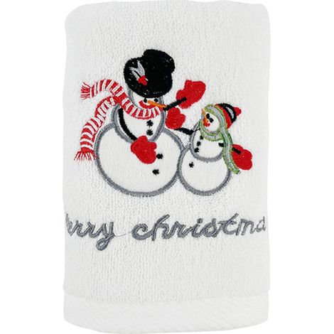 Serviette De Salle De Bains - Motif Brodé Noel - Coton 400 G M2 - Lot De 3 - Pour Salle De Bains Cuisine - Serviette Main (1/4)