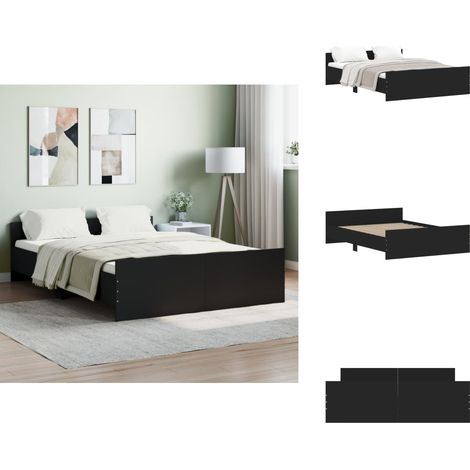 Bettgestell mit Kopf- und Fußteil Schwarz 135x190 cm - Doppelbett - Bettgestell - Massivholzbette - Schwarzes Bett - Holzbettfassungen (1/5)