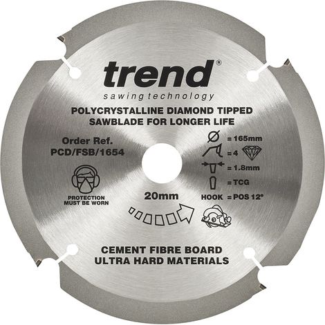 Trend PCD/FSB/1654 PCD Laminate Saw Blade 165mm 20mm Bore DWS520 SP6000 GKT55GC (1/5)