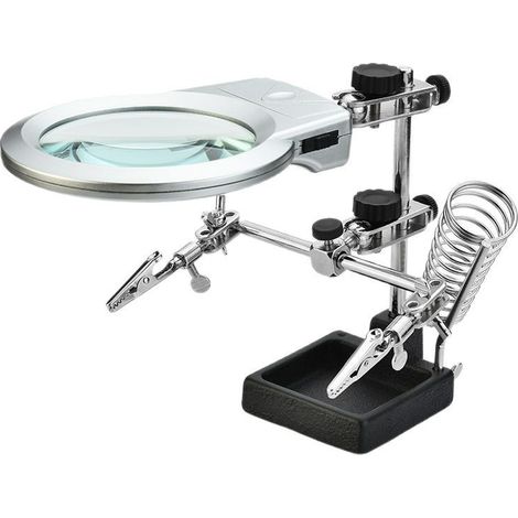 Troisième main à souder avec loupe et support de fer à souder Ajustable avec Pinces Crocodiles (1/4)