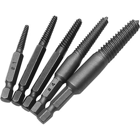 Kit de 5 extracteurs de boulons cassés à tige hexagonale et à cannelures hélicoïdales, facile à utiliser (1/5)