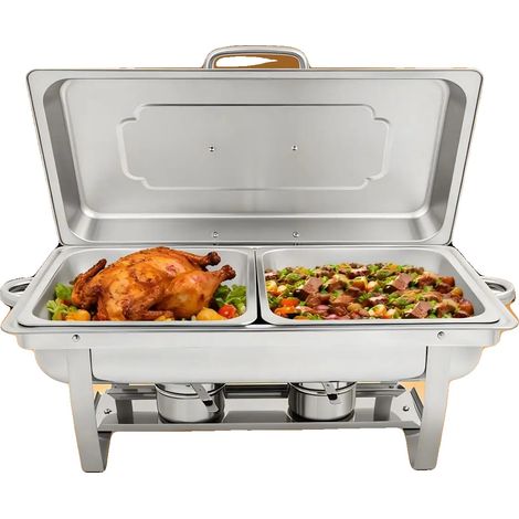 Réchaud, Acier Inoxydable 410, Capacité du Plateau Alimentaire : 4L, Dimensions du Plateau Alimentaire : 33 x 26,5 x 6,5 cm, Dimensions du Plateau à Eau : 53,5 x 33,5 x 6,5 cm, Longueur de la Poignée (1/5)
