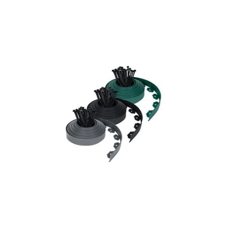 Borde de jardín flexible de plástico PP de 10 m con clavos de fijación, altura de 5 cm, color verde (1/5)