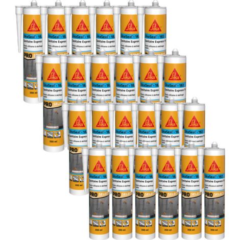 Set von 24 schnelltrocknenden Silikondichtstoffen SIKA SikaSeal-182 Sanitär Express 1h - Weiß - 300ml