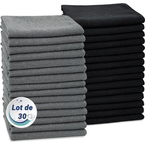 Pack of 30 Microfiber Cloths, 80% Polyester 20% Polyamide, 32x32cm Black, for Kitchen and Window Cleaning (1/5)