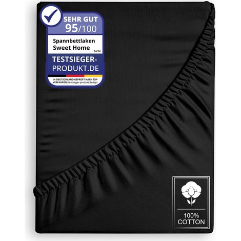 Jersey Spannbettlaken Spannbetttuch 100% Baumwolle Bettlaken Betttuch 135GSM Schwarz 180x200cm (1/5)