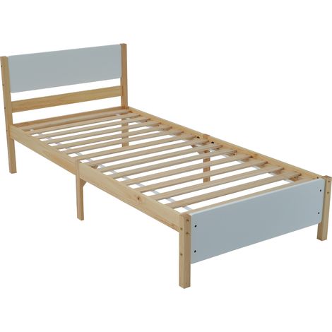 Cama Individual 207 x 97 cm de Madera Maciza y MDF con Cabecero y Pie de Cama, sin Colchón, Blanco (1/5)