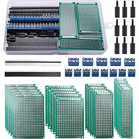 75 Pièces Circuit Imprimé Double Face Kit, 20 Pièces Double Face PCB Prototype Boards, 20 Pièces Fiches Mâle/Femelle, 15 Pièces 2/3 Broches Bornier à Visser, 20 Pièces Colonne en Nylon