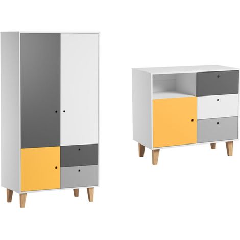 Kommode mit 3 Schubladen und Schrank Vox Concept Gelb (1/3)