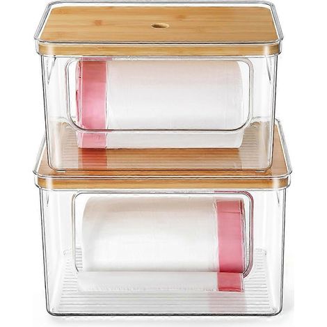 Müllbeutelspender, Acrylhalter mit Bambusdeckel, stapelbarer Organizer für Küche und Waschküche (2er-Set) (1/5)