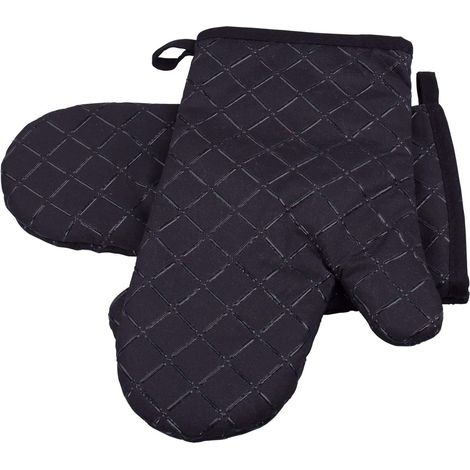 Guanti da cucina, 1 paio di guanti da forno antiscivolo in cotone resistente al calore, presine e guanti per cucinare, barbecue, grigliare, cuocere al forno (nero)