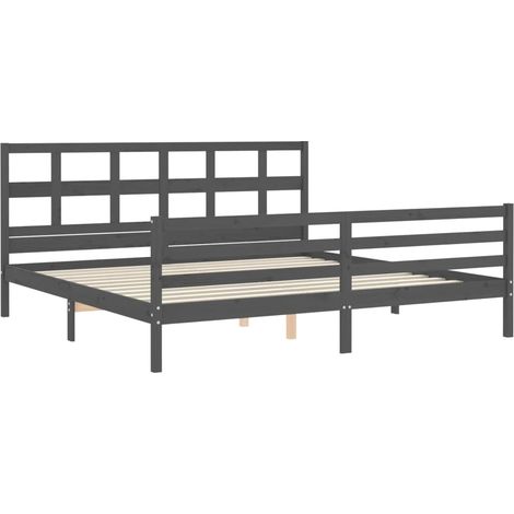 Bed Frame with Headboard Grey 200x200 cm Solid Wood vidaXL (1/5)