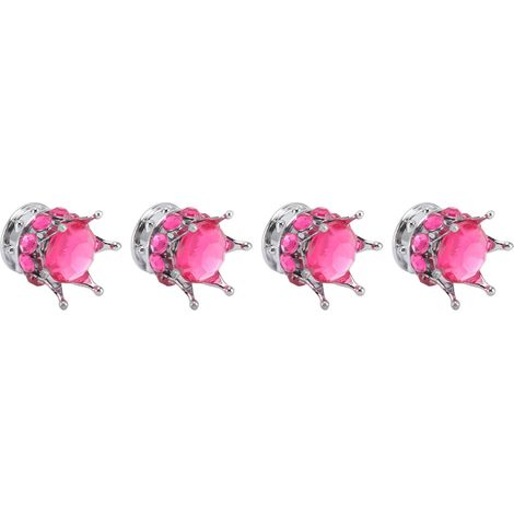 Lot de 4 bouchons de valve de roue de pneu, style couronne diamant, universels pour voitures, camions et vélos, rose rouge (1/5)
